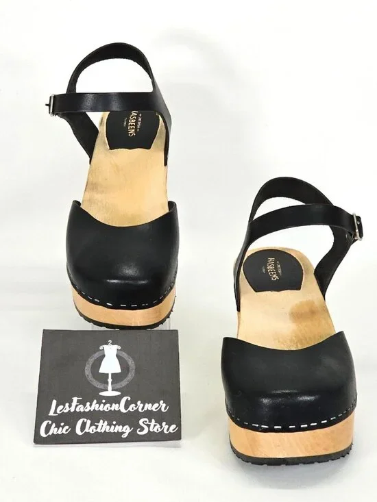 Hasbeen Women's Black Wooden Swedish Krillan Heels Size 41 (10.5) 1865 - Picture 3 of 16